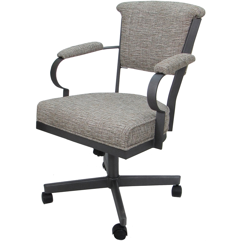 Swivel Metal Dining Caster Chair - Miami - Jetty June Tan Fabric - Gray