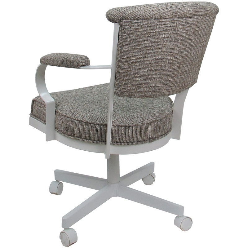 Swivel Metal Dining Caster Chair - Miami - Jetty June Tan Fabric - White