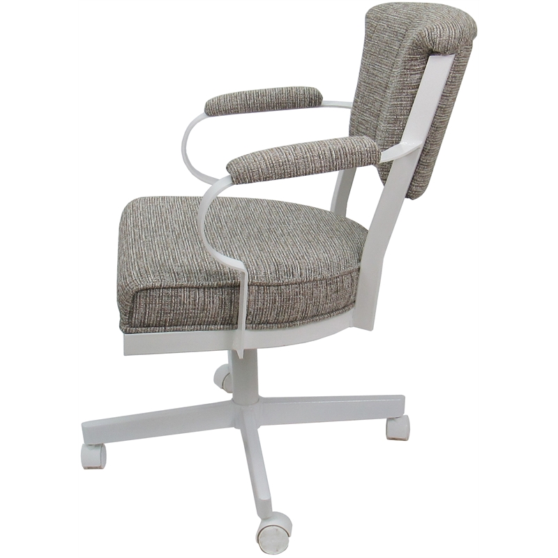 Swivel Metal Dining Caster Chair - Miami - Jetty June Tan Fabric - White