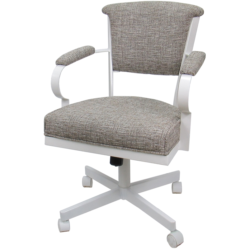Swivel Metal Dining Caster Chair - Miami - Jetty June Tan Fabric - White