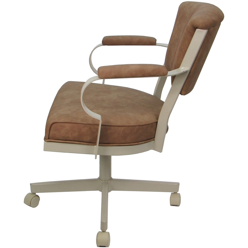 Swivel Metal Dining Caster Chair - Miami - Pecan Brown Vinyl - Beige