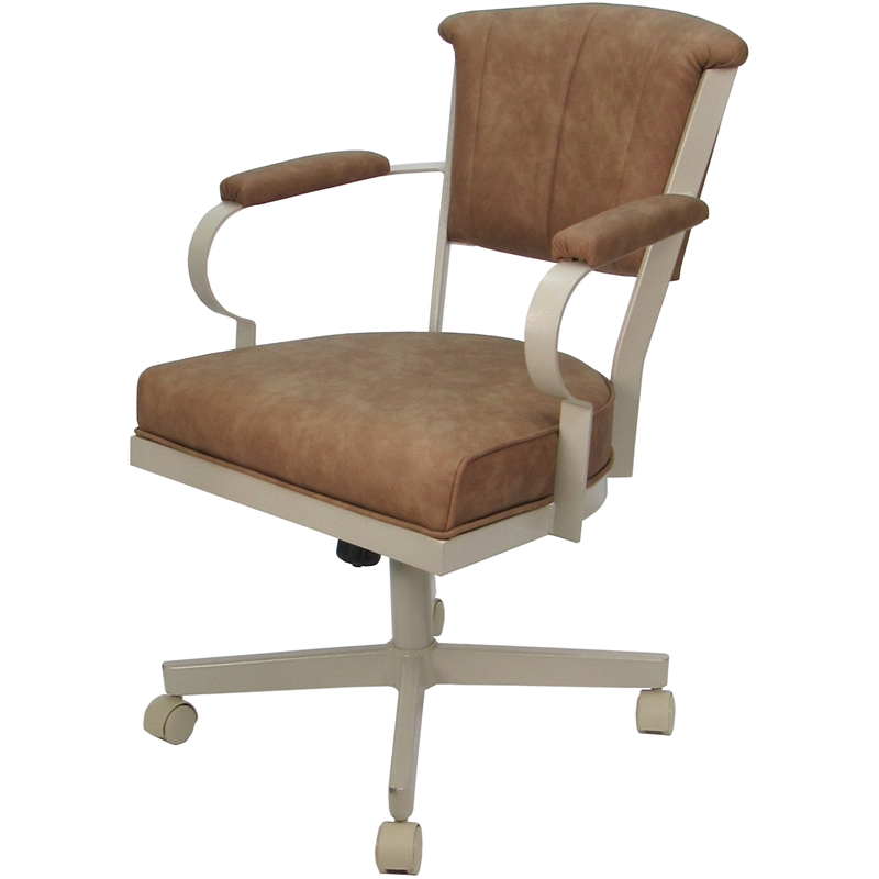 Swivel Metal Dining Caster Chair - Miami - Pecan Brown Vinyl - Beige