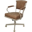 Swivel Metal Dining Caster Chair - Miami - Pecan Brown Vinyl - Beige