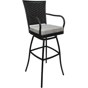 Outdoor or Indoor Bar Stool 30&quot Seat Elon Arms- Natural Fun Cream Fabric - Black
