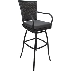 Outdoor or Indoor Metal Bar Stool 30&quot Seat - Elon Arms - Dark Gray Fabric - Gray