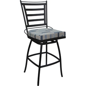 Outdoor or Indoor Metal Counter 26&quot Bar Stool Jordan - Blue Beige Fabric - Black