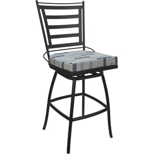 Outdoor or Indoor Metal Counter 26&quot Bar Stool -Jordan - Blue Beige Fabric - Gray