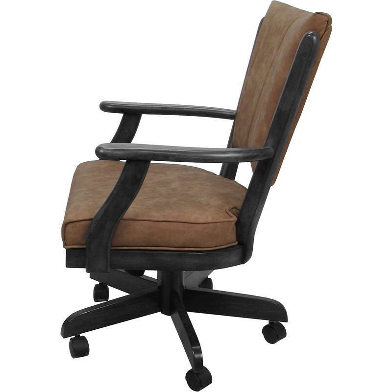 Classic Caster Solid Wood Dining Chair - Pecan Brown Vinyl - Gray Frame
