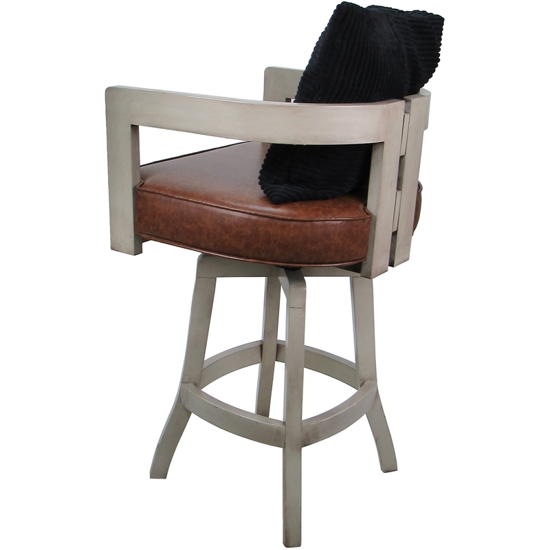 Swivel Wood Extra Tall Stool - Kadir Brown Vinyl - Beige - Black Pillow