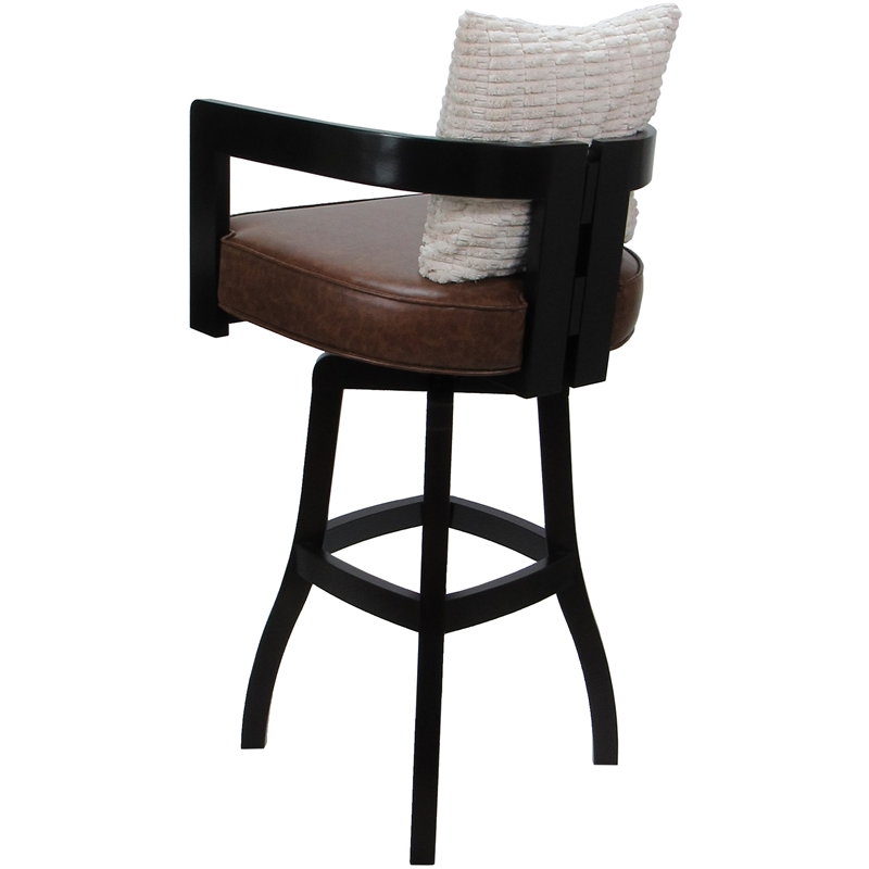 Swivel Wood Extra Tall Stool - Kadir Tan Vinyl - Black - Cream Pillow