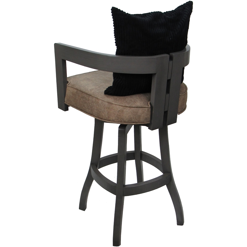 Swivel Wood Bar Stool - Kadir Tan Vinyl - Gray - Black Pillow