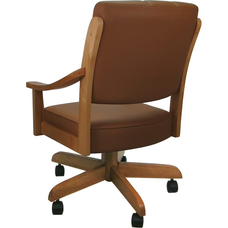 Leather Casa Solid Wood Dining Caster Chair - Brown on Honey Frame