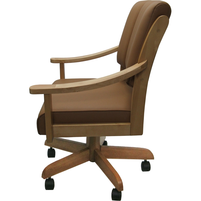 Leather Casa Solid Wood Dining Caster Chair - Brown on Honey Frame