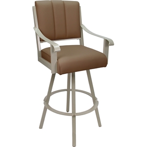 Leather Swivel Metal Counter Bar Stool 26&quot Seat - Memphis - Brown on Beige