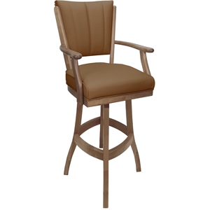 Leather Classic Solid Wood Bar Stool 30&quot Seat - Brown on Cashew