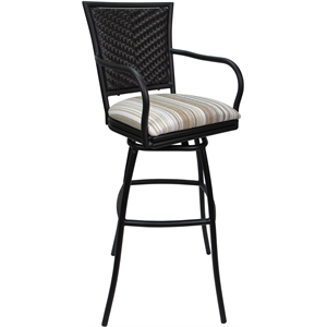 Outdoor Indoor Counter Stool 26&quot Seat - Erin - Driftwood White Fabric - Black