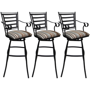 Set of 3 Outdoor Indoor Bar Stool 30&quot - Jenna Arms - DW Nutmeg Fabric - Black