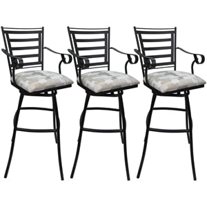 Set of 3 Outdoor Indoor Extra Tall Stool - Jenna Arms - White Fabric - Black