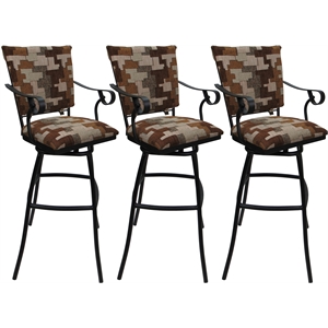 Set of 3 Outdoor Indoor Extra Tall Stool - Jenna PB - Terracotta Fabric - Black