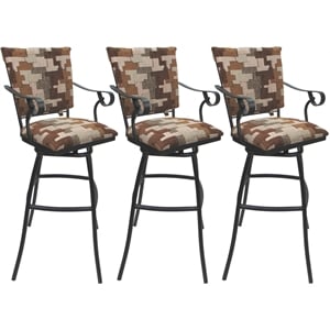 Set of 3 Outdoor Indoor Extra Tall Stool Jenna PB Arms - Terracotta Fabric -Gray
