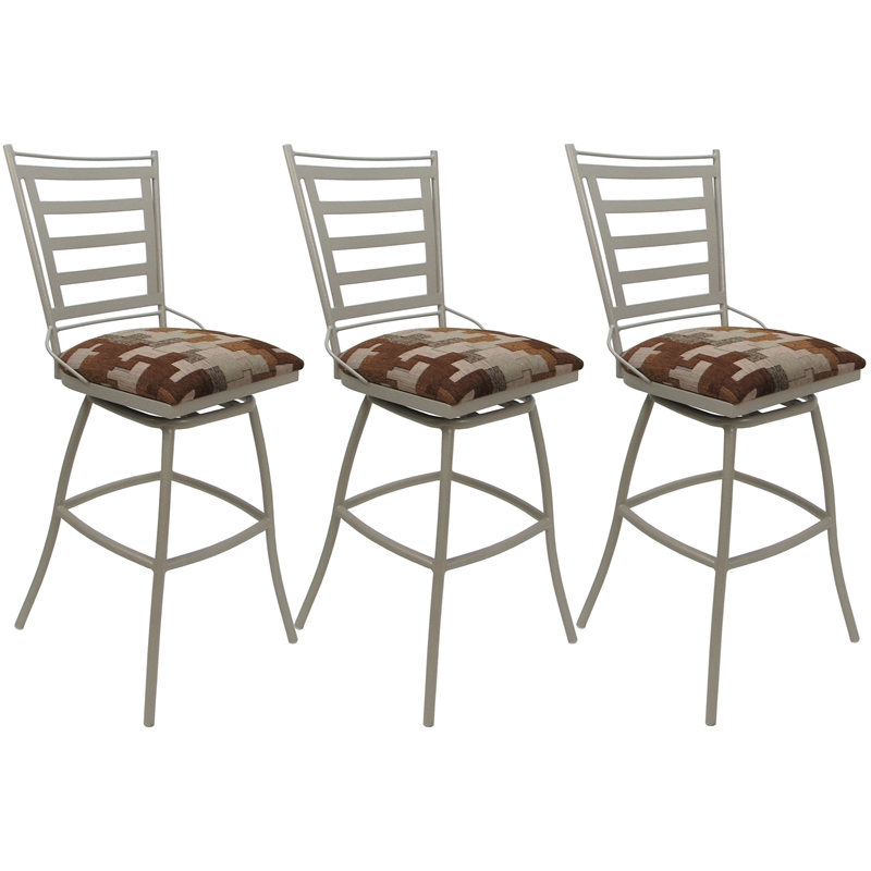 Set of 3 Outdoor Indoor Swivel Bar Stools -Jenna Armless Terracotta Fabric Beige