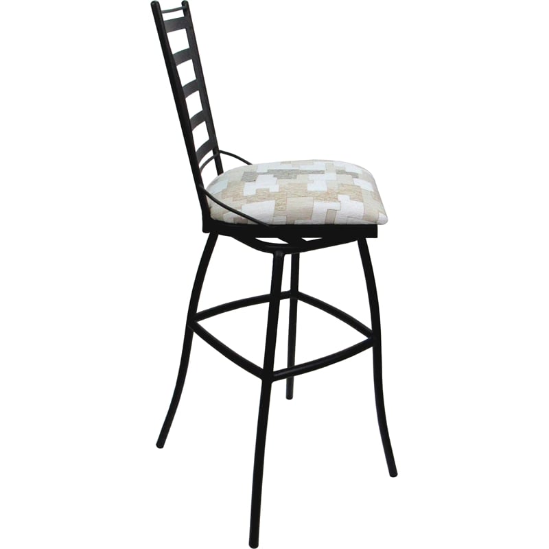 Set of 3 Outdoor Indoor Swivel Bar Stools - Jenna Armless - White Fabric - Black