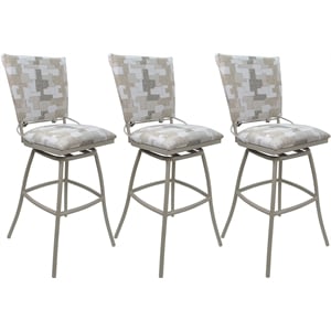 Set of 3 Outdoor Indoor Bar Stools - Jenna PB Armless - White Fabric - Beige