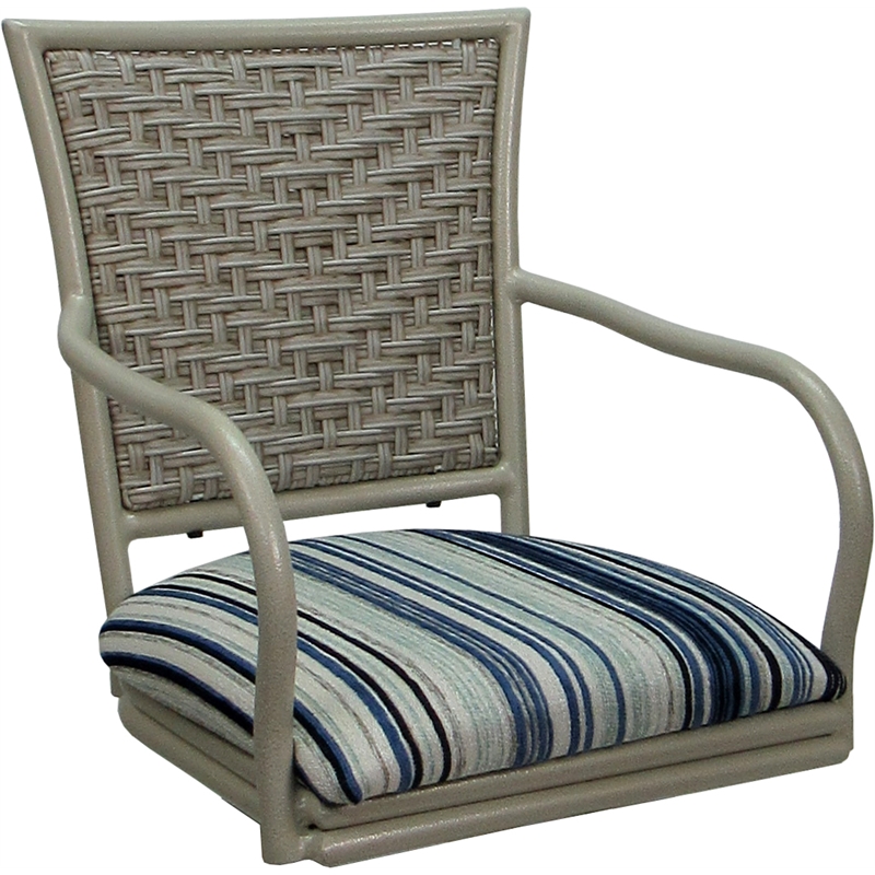 Set of 3 Outdoor Indoor Counter Stools - Erin - Driftwood Blue Fabric - Beige