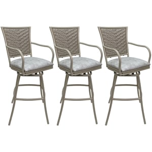 Set of 3 Outdoor Indoor Counter Stools - Erin Arms - UHW Stone Vinyl - Beige