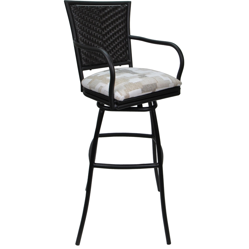 Set of 3 Outdoor Indoor Counter Stools - Erin - Craftsman White Fabric - Black