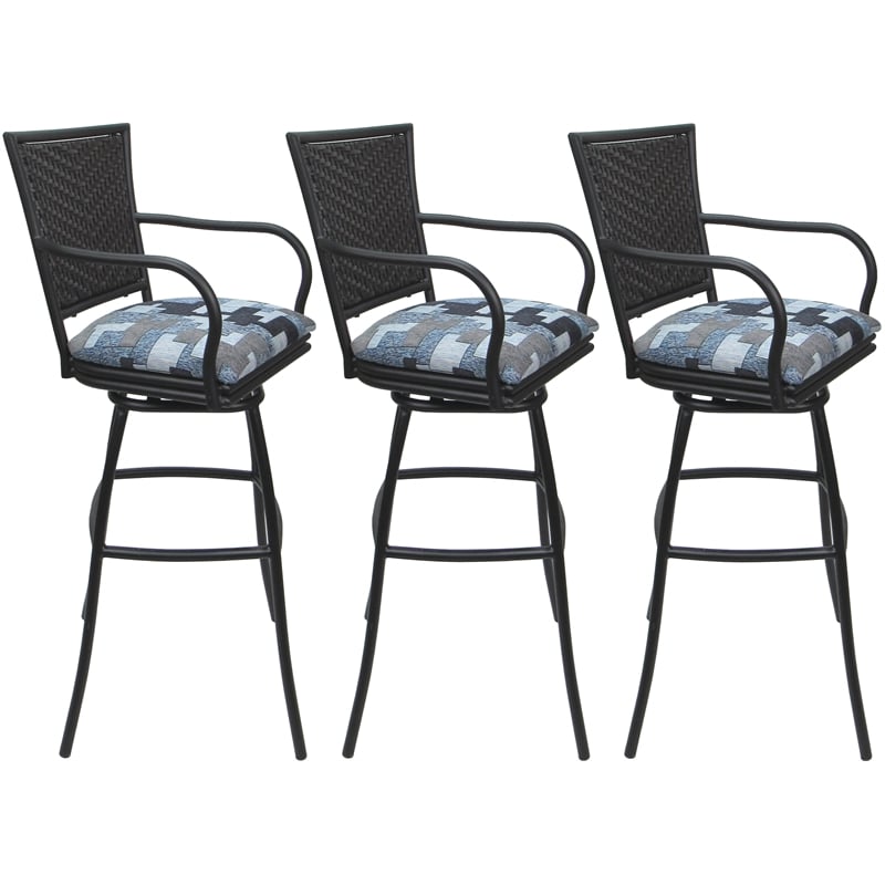 Set of 3 Outdoor Indoor Bar Stools - Erin Arms - Craftsman Flint - Gray