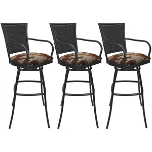 Set of 3 Outdoor Indoor Bar Stools - Erin Arms - Terracotta Fabric - Gray