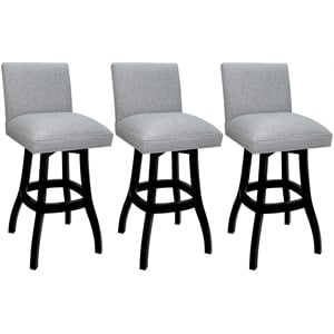 Set of 3 Swivel Wood Counter Stools 26&quot Sommerville Hemsath Slate Fabric - Black