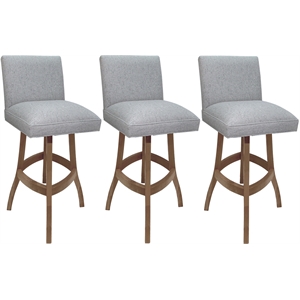 Set of 3 Swivel Wood Counter Stools 26&quot Sommerville Hemsath Slate Fabric -Cashew