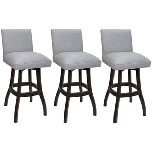Set of 3 Swivel Wood Counter Stools Sommerville Hemsath Slate Fabric Dark Walnut