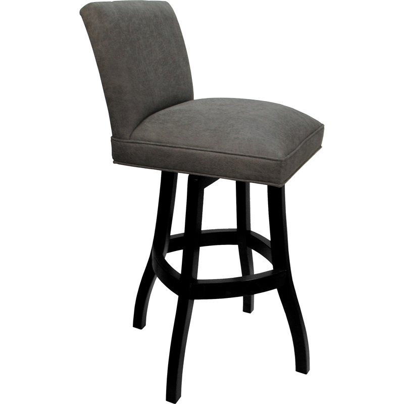 Set of 3 Swivel Wood Counter Stools - Sommerville -NW Elk Charcoal Fabric- Black