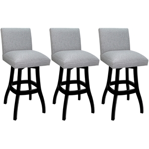 Set of 3 Swivel Wood Bar Stools 30&quot - Sommerville - Hemsath Slate Fabric - Black