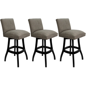 Set of 3 Swivel Wood Bar Stools 30&quot - Sommerville - Plumley Cocoa Fabric - Black