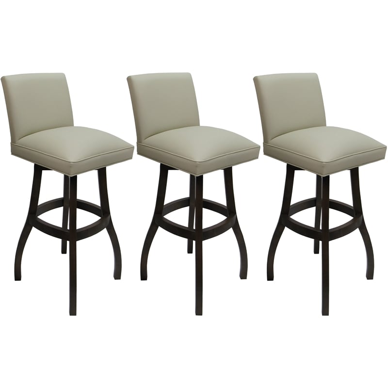 Set of 3 Extra Tall Swivel Wood Stools - Sommerville - Beige Vinyl - Dark Walnut