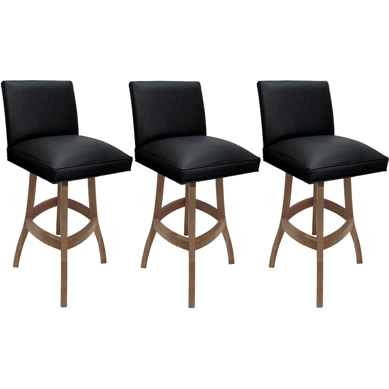 Set of 3 Extra Tall Swivel Wood Stools - Sommerville - Black Vinyl - Cashew