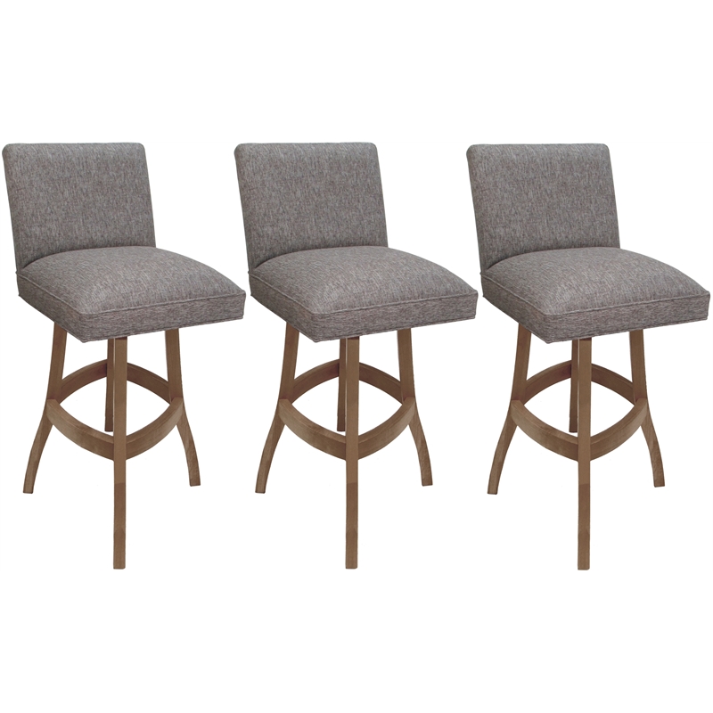 Set of 3 Extra Tall Swivel Wood Stools Sommerville - Mojave Gray Fabric - Cashew