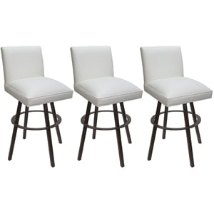 Set of 3 Swivel Metal Counter Stools 26&quot - Sommerville - White Vinyl - Brown