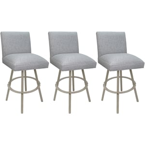 Set of 3 Swivel Metal Counter Stools 26&quot Sommerville Hemsath Slate Fabric Beige
