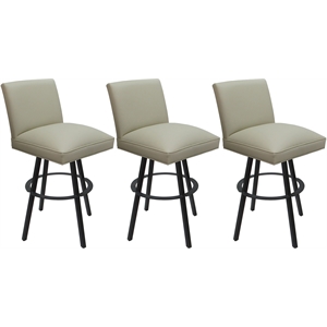 Set of 3 Swivel Metal Bar Stools 30&quot Seat - Sommerville - Beige Vinyl - Gray