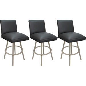 Set of 3 Swivel Metal Bar Stools 30&quot Seat - Sommerville - Gray Vinyl - Beige