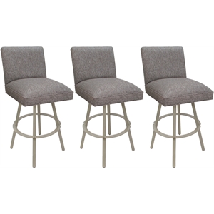 Set of 3 Swivel Metal Bar Stools 30&quot - Sommerville - Mojave Gray Fabric - Beige
