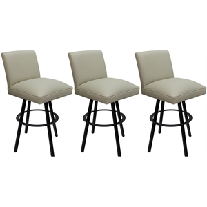 Set of 3 Extra Tall Swivel Metal Stools - Sommerville - Beige Vinyl - Black