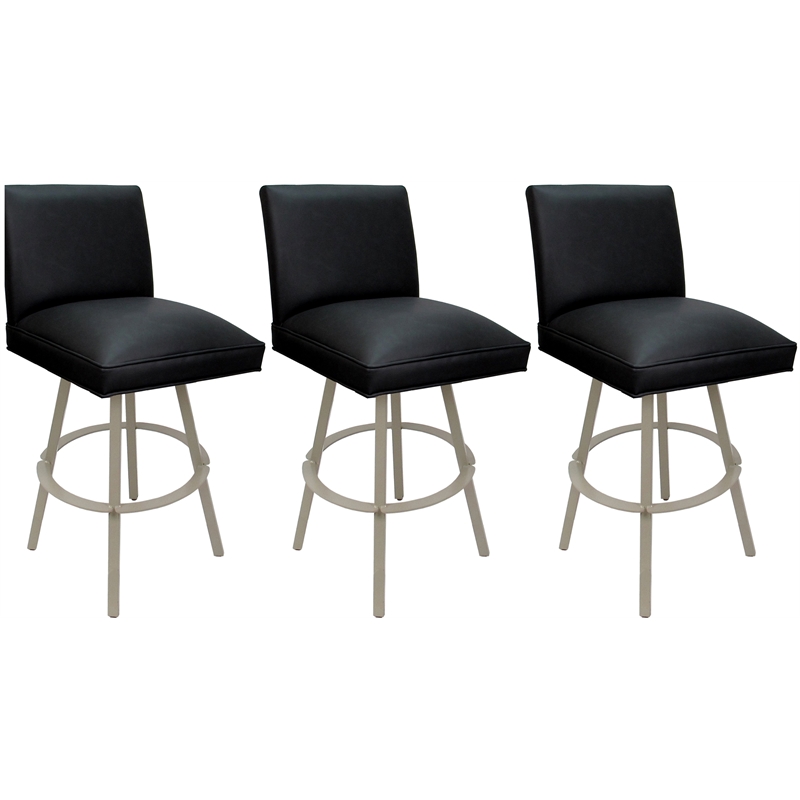 Sommerville Extra Tall Swivel Metal Stool in Black Vinyl/Beige (Set of 3)