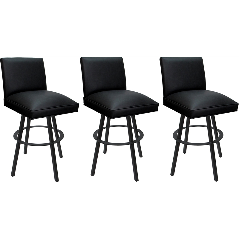 Set of 3 Extra Tall Swivel Metal Stools - Sommerville - Black Vinyl - Gray
