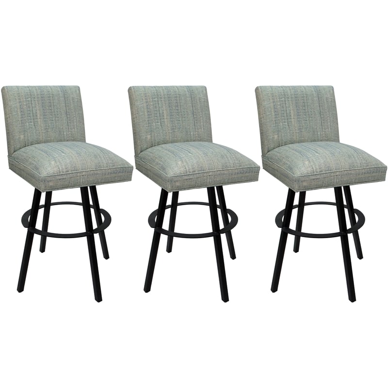 Set of 3 Extra Tall Swivel Metal Stools Sommerville - Watusi Teal Fabric - Black